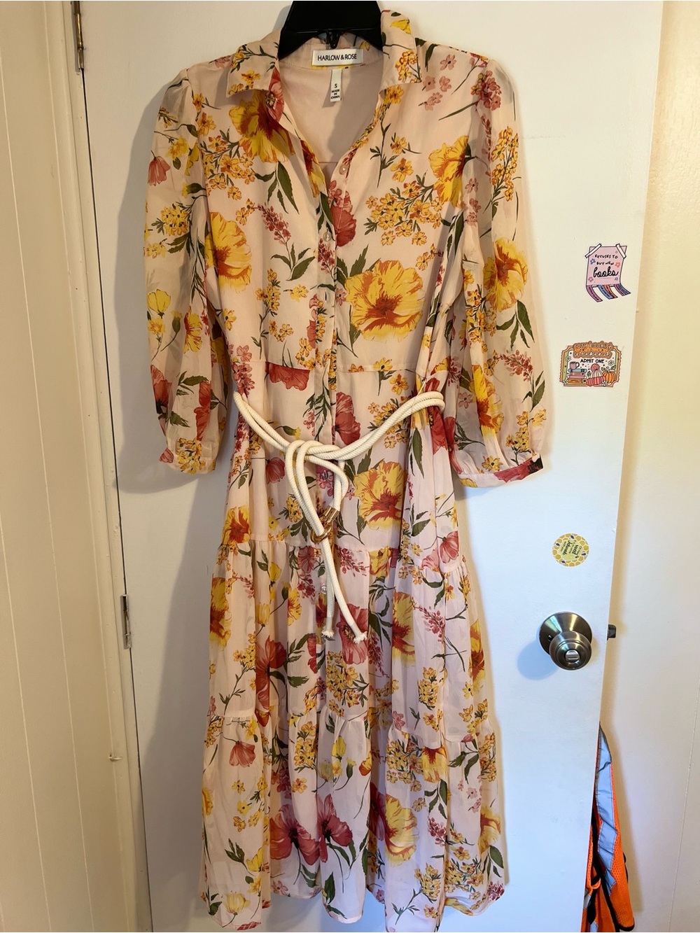 Harlow & Reese Blush Floral Maxi Dress with Yellow Print